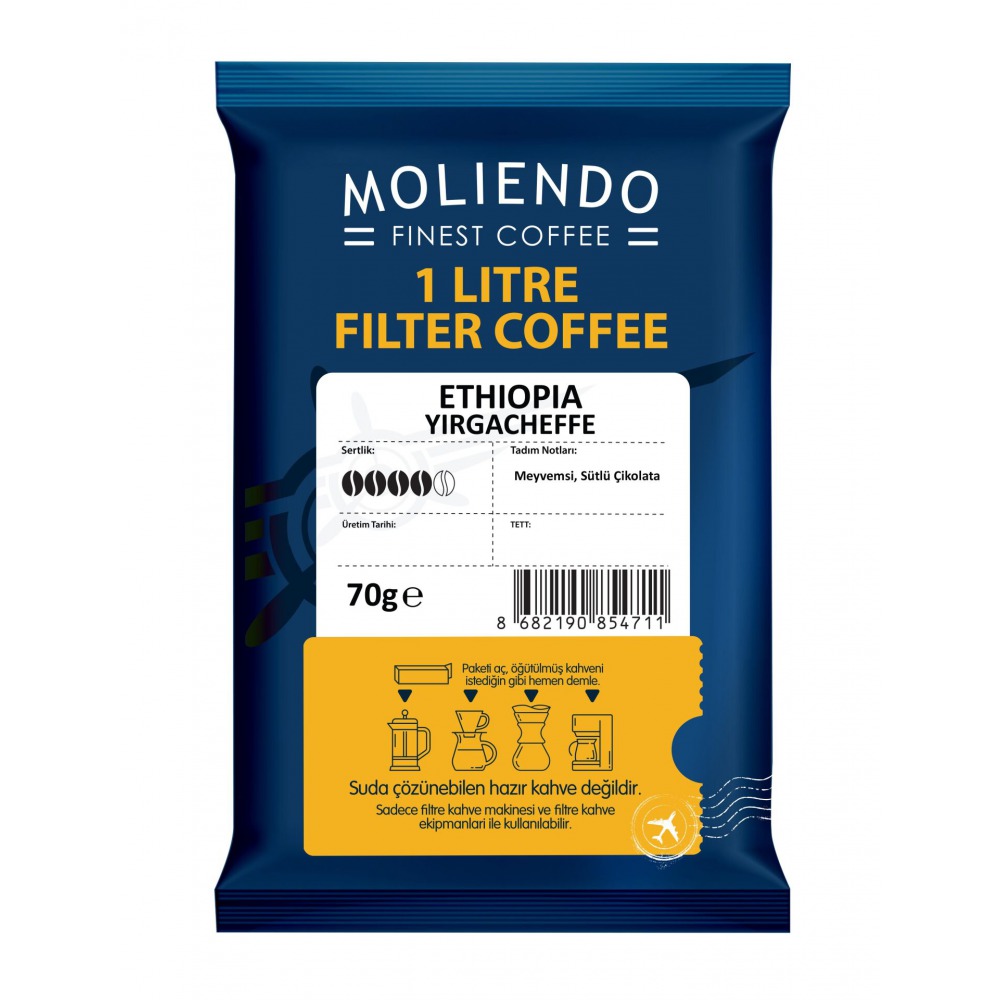 Moliendo 1 Litre Ethiopia Yirgacheffe Filtre Kahve 70 g
